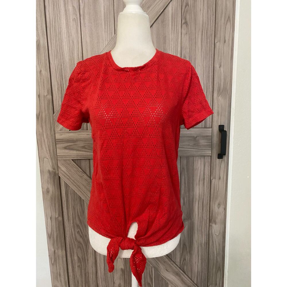 Madewell texture & Thread red medium tie front top